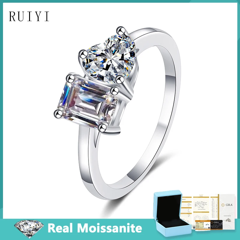 

2cttw Emerald Cut Moissanite Rings For Women 925 Sterling Silver Square Heart D Color Lab Diamond Ring Wedding Band Jewelry Gift