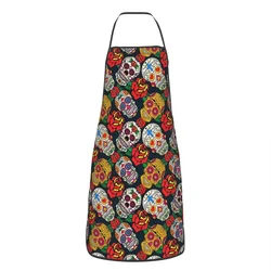 Day Of The Dead Sugar Skull Pattern Apron for Women Men Unisex Bib Halloween Kitchen Cooking Tablier Cuisine Chef Gardening