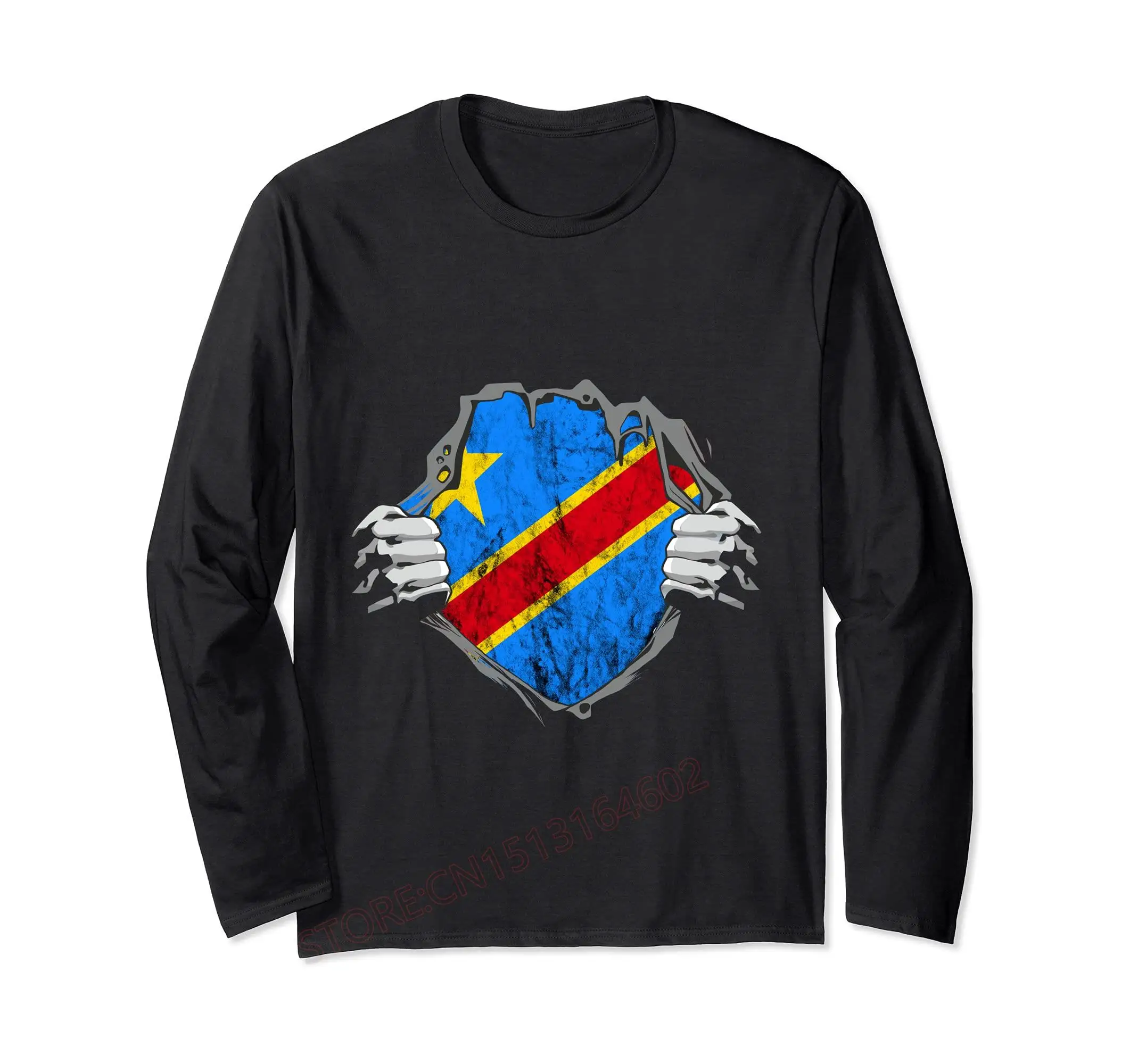 Democratic Republic Of Congo Legend DRC RDC Flag Long Sleeve T Shirt Men Women Unisex T-Shirt LS Tops 100% Cotton Tees