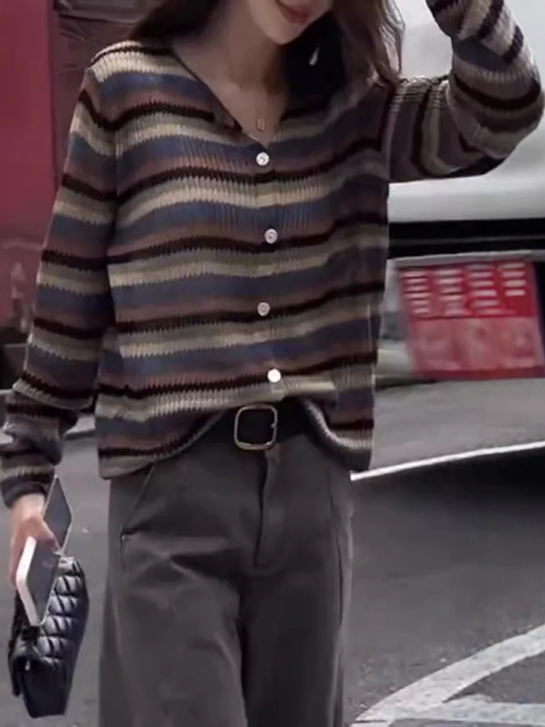 V-Ne Gebreide Trui Dames Plus Size Streep Kleur Blo Vintage Sle Lange Sve Open Vest Vrijetijdskleding Herfst Top