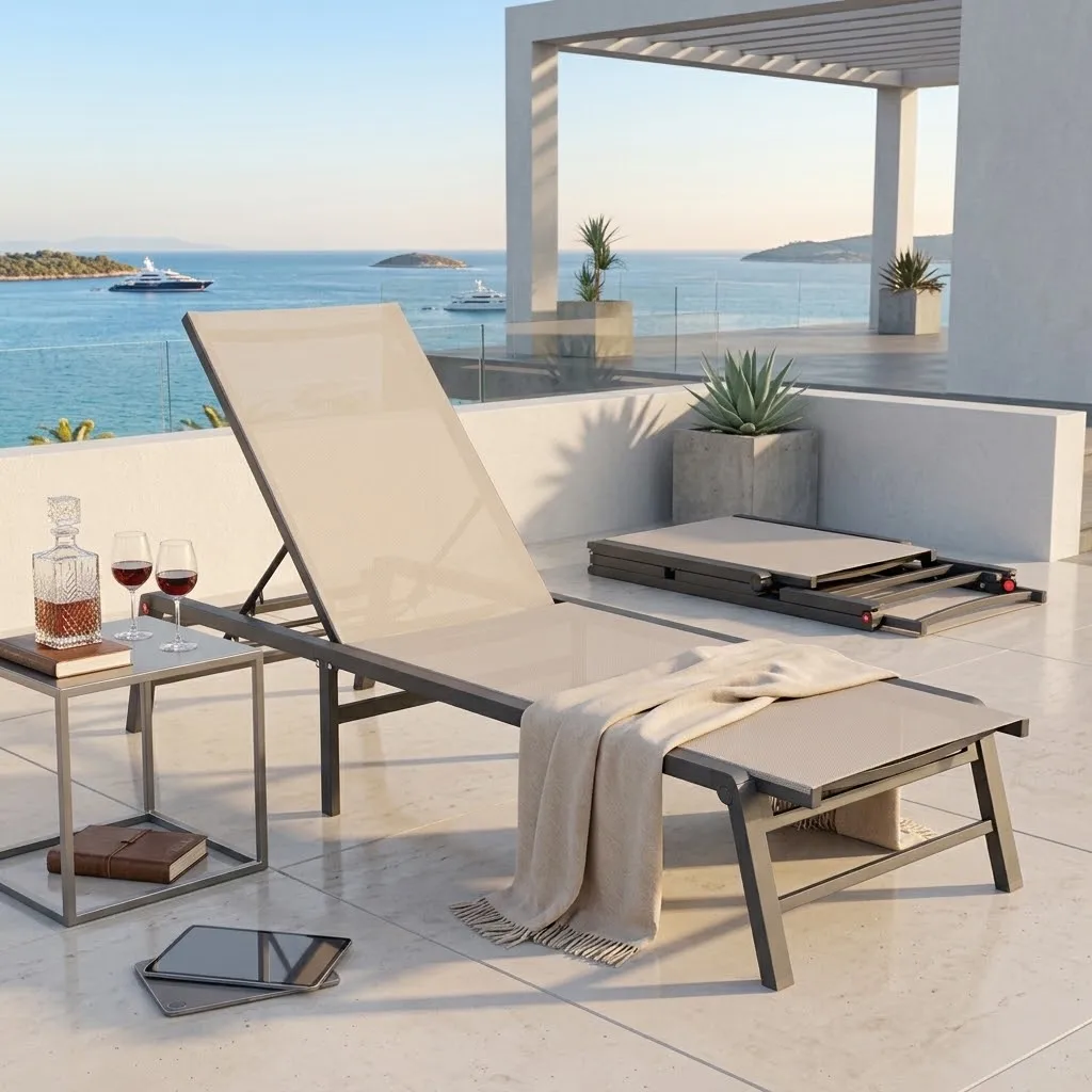 Foldable Sun Lounger, Aluminum Beach Recliner with Adjustable Backrest; Suitable for Patio, Poolside, Garden, and Backyard (Set of 2)