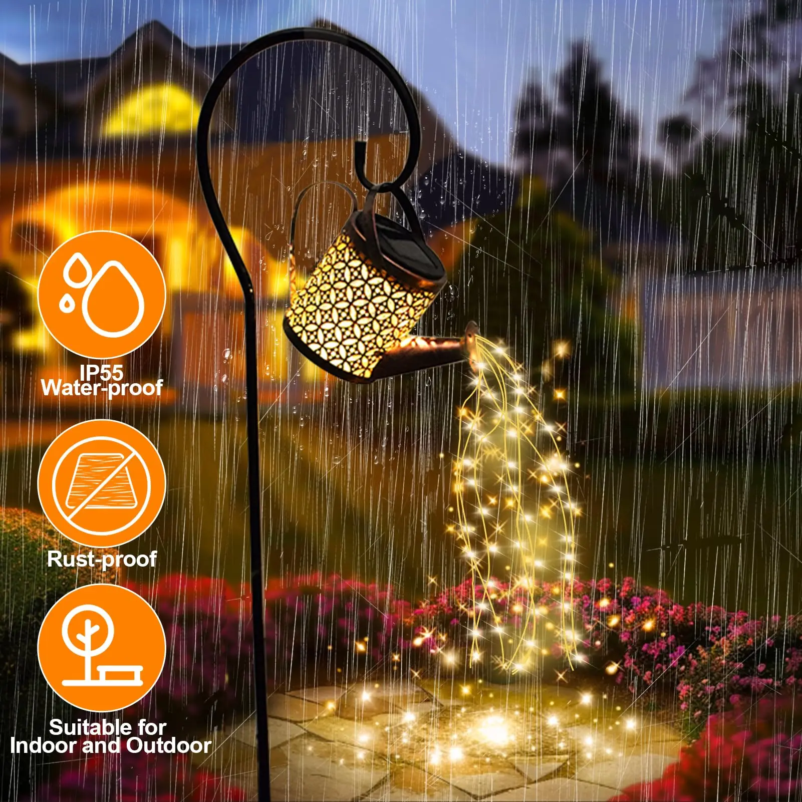 Water Can Solar Lights Garden Decorative Waterproof Waterfall Solar Watering Can Lantern Metal Kettle Outdoor Solar Garden Light