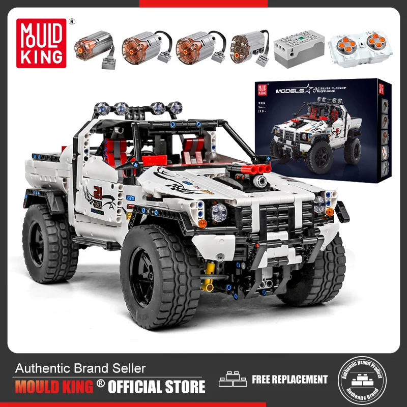 MOULD KING 18005 Technical Pick Up Truck MOC-2412 APP Motorized Silver Flagship Off-road Car Building Blocks Bricks Toys For Kid