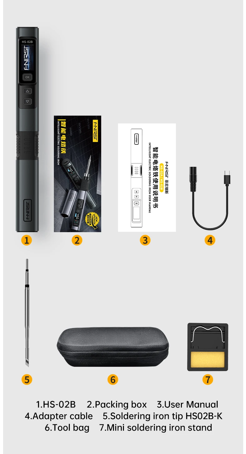 FNIRSI HS-02 Smart Electric Soldering Iron PD 100W Adjustable Constant Temperature Fast Heat Portable Soldering Iron Station Kit