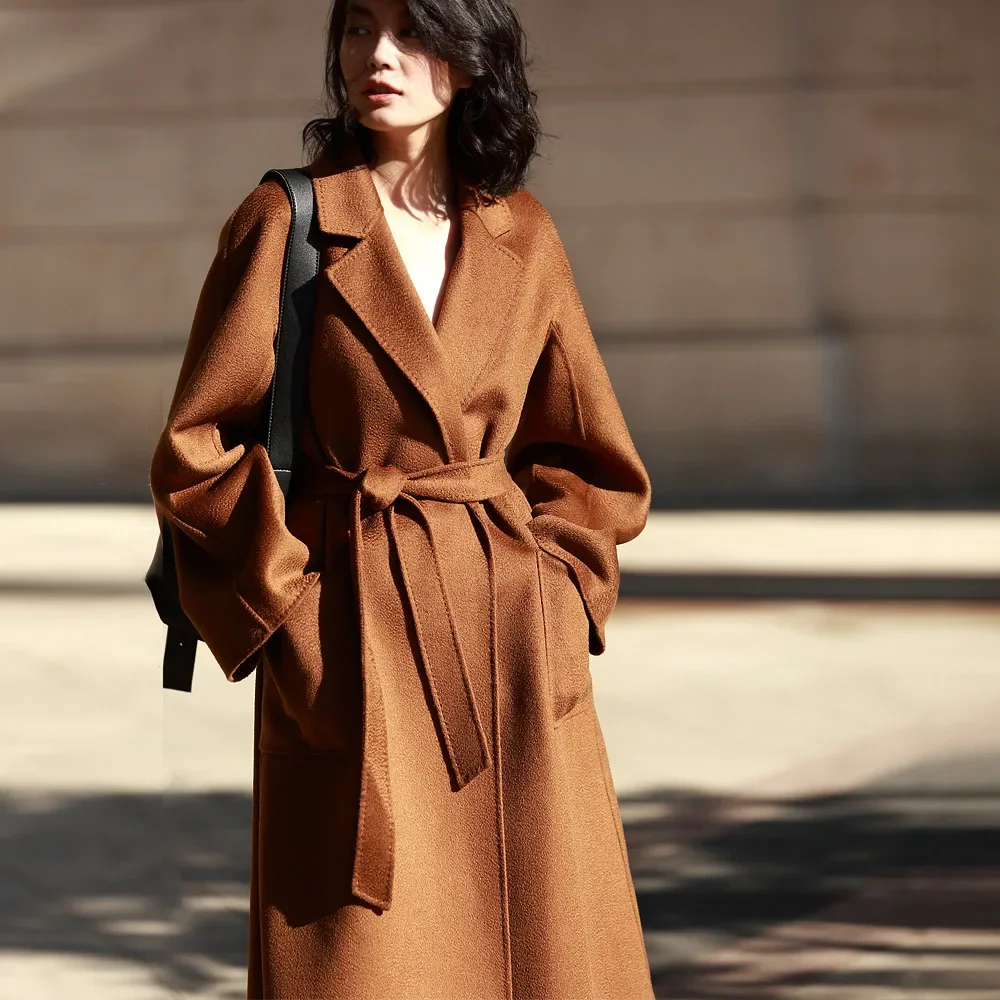 Autumn and winter new handmade double-sided woolen water corrugated woolen coat wool cashmere coat women