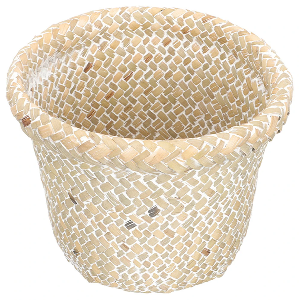 

Retro Woven Trash Can Storage Basket White Material Living Room Bedroom Office Wicker Waste Reusable Eco Friendly