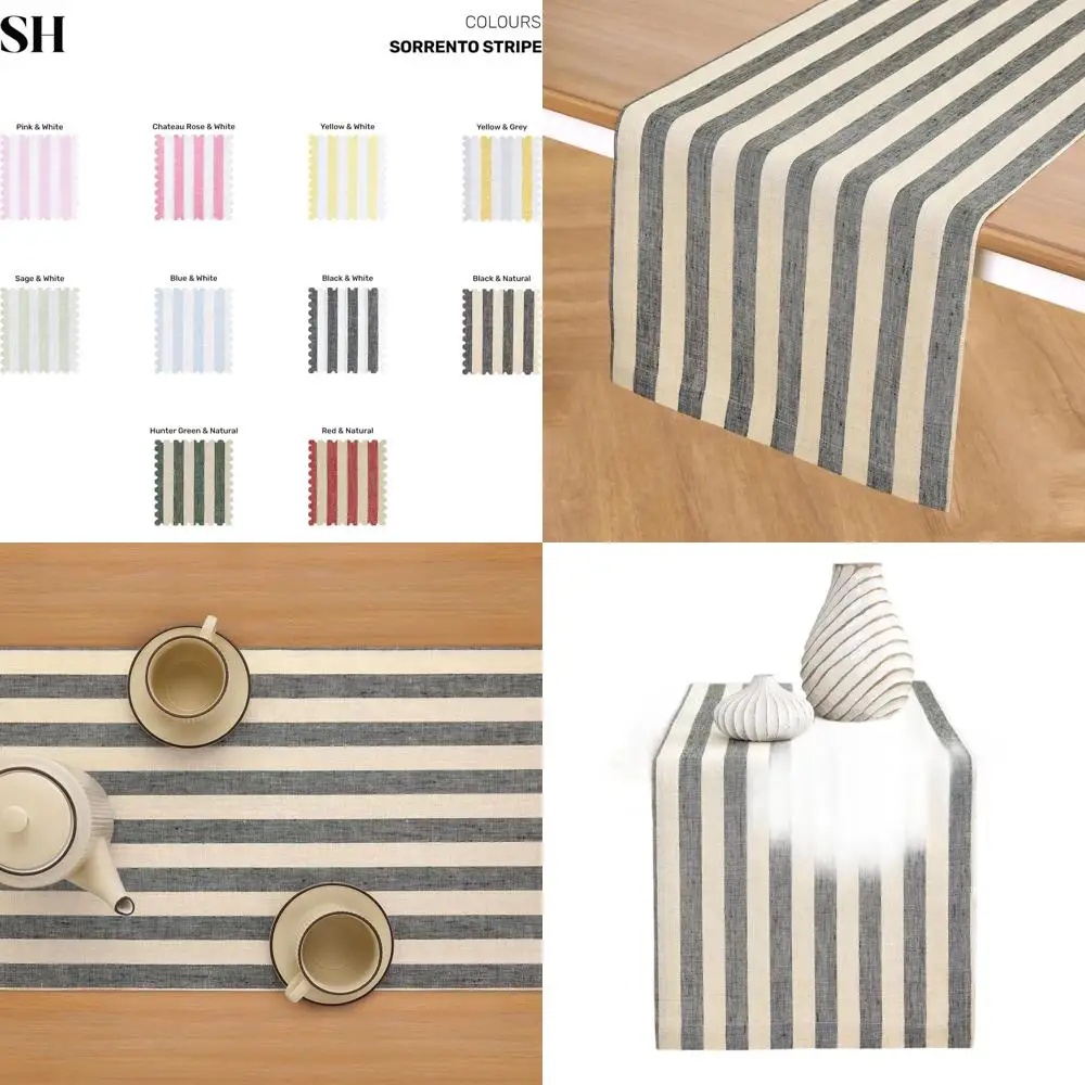

Pure Linen 14x90 Inch Black & Natural Striped Table Runner for Dining
