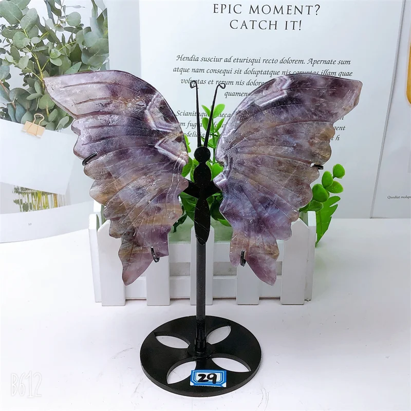 Natural Dream Amethyst Butterfly Wings Crystal with Stand Energy Gemstone, Healing Stone, DIY Present, Home Decoration