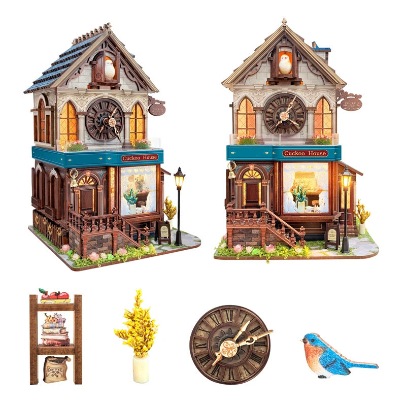 DIY Wooden Miniature Model Kit Cuckoo House Cottage Doll Houses 3D Puzzle Dollhouse With Furniture for Friends Birthday Gifts