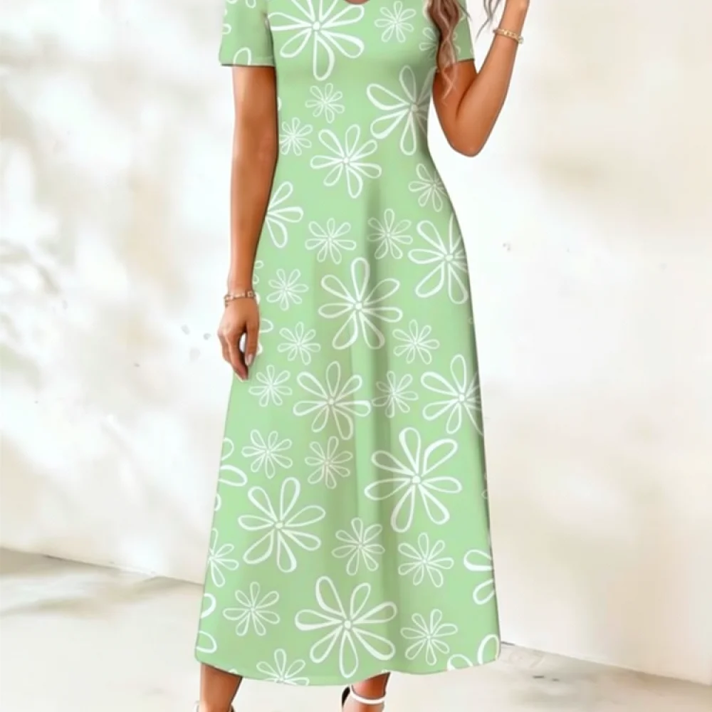 Vintage 3D Rose Print Long Dress Women Casual V Neck Loose Floral Maxi Summer Vacation Beach Party Elegant Apparel