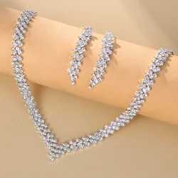 Elegant Rhinestone Crystal Bridal Jewelry for Women V Shape Choker Necklace Earrings Sets Fashion Wedding Jewelry Sets Gift