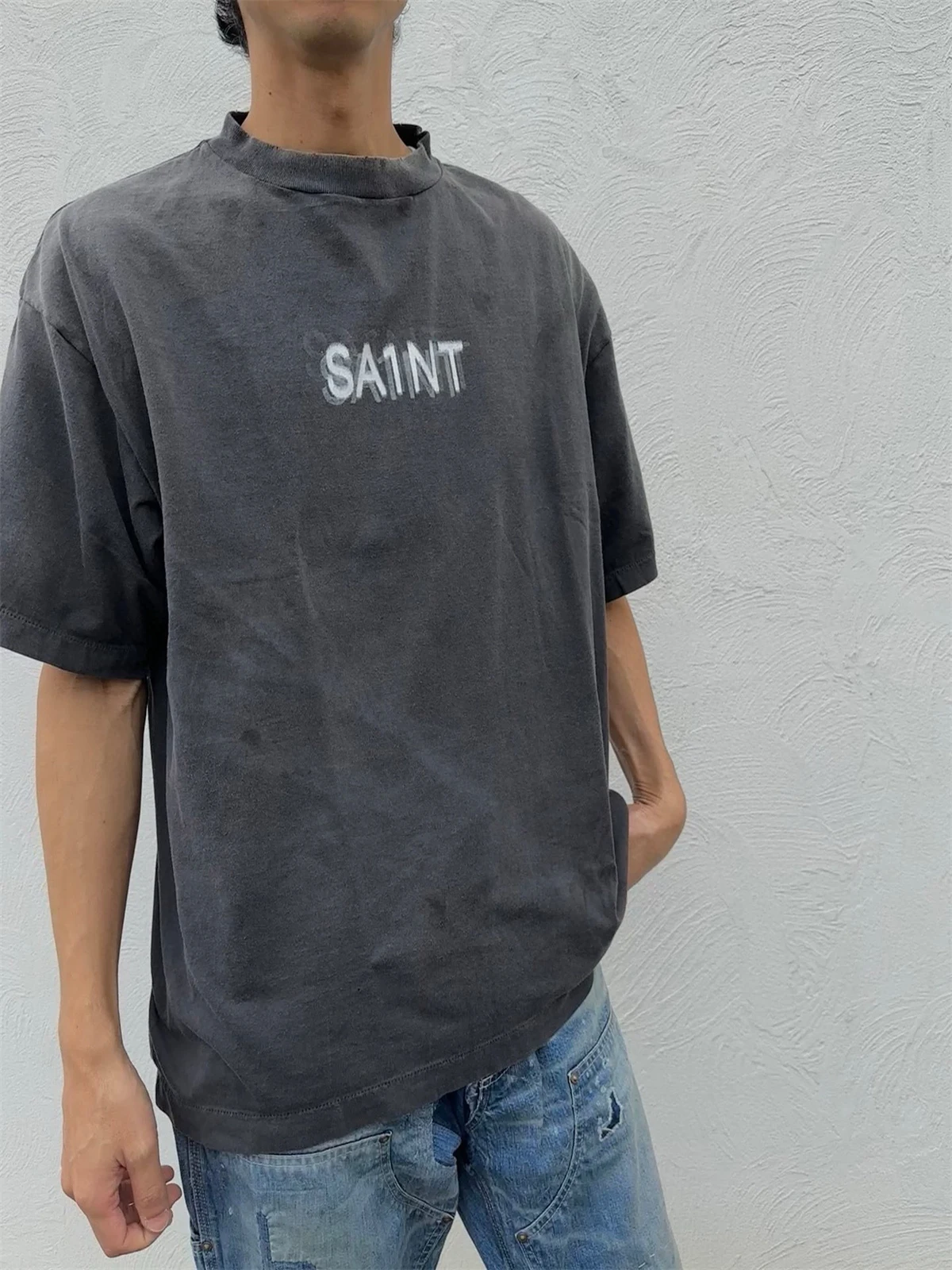

Saint Mxxxxxx Vintage Waed ort Sve T-irt Phan Box Logo Youth Faion Cotton round Ne Printed Tee for Teens