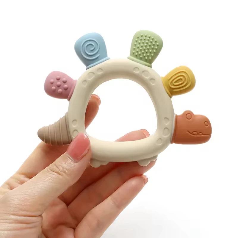 Baby-Dinosaurier-Silikon-Beißspielzeug, BPA-frei, leicht zu greifen, Säuglingspflege, Beißring, Kauspielzeug für Neugeborene, Geschenk, Babyzubehör