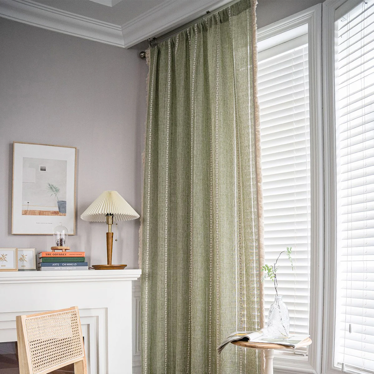 1pc French green jacquard fringed curtains can be washed, and the bedroom living room balcony is decorated with wild decorations