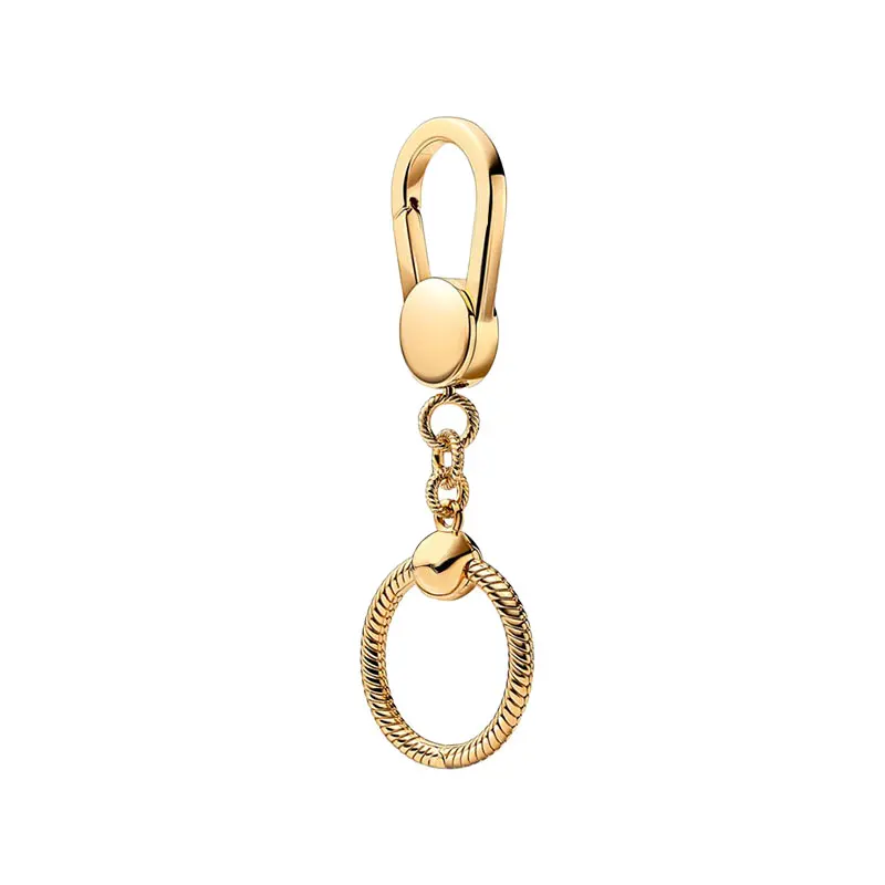 

Shine Gold Small Bag Charm Holder For Women Fine Jewelry Snake Chain Connecting Ring O Pendant Engraved Flaat Disc Lobster Clasp