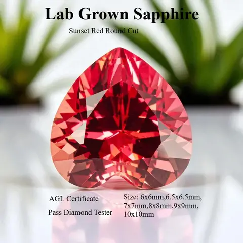 Saphir cultivé en laboratoire, taille cœur, rouge coucher de soleil, pierre précieuse non montée, passe le testeur de diamant avec certificat, pour la fabrication de bijoux DIY