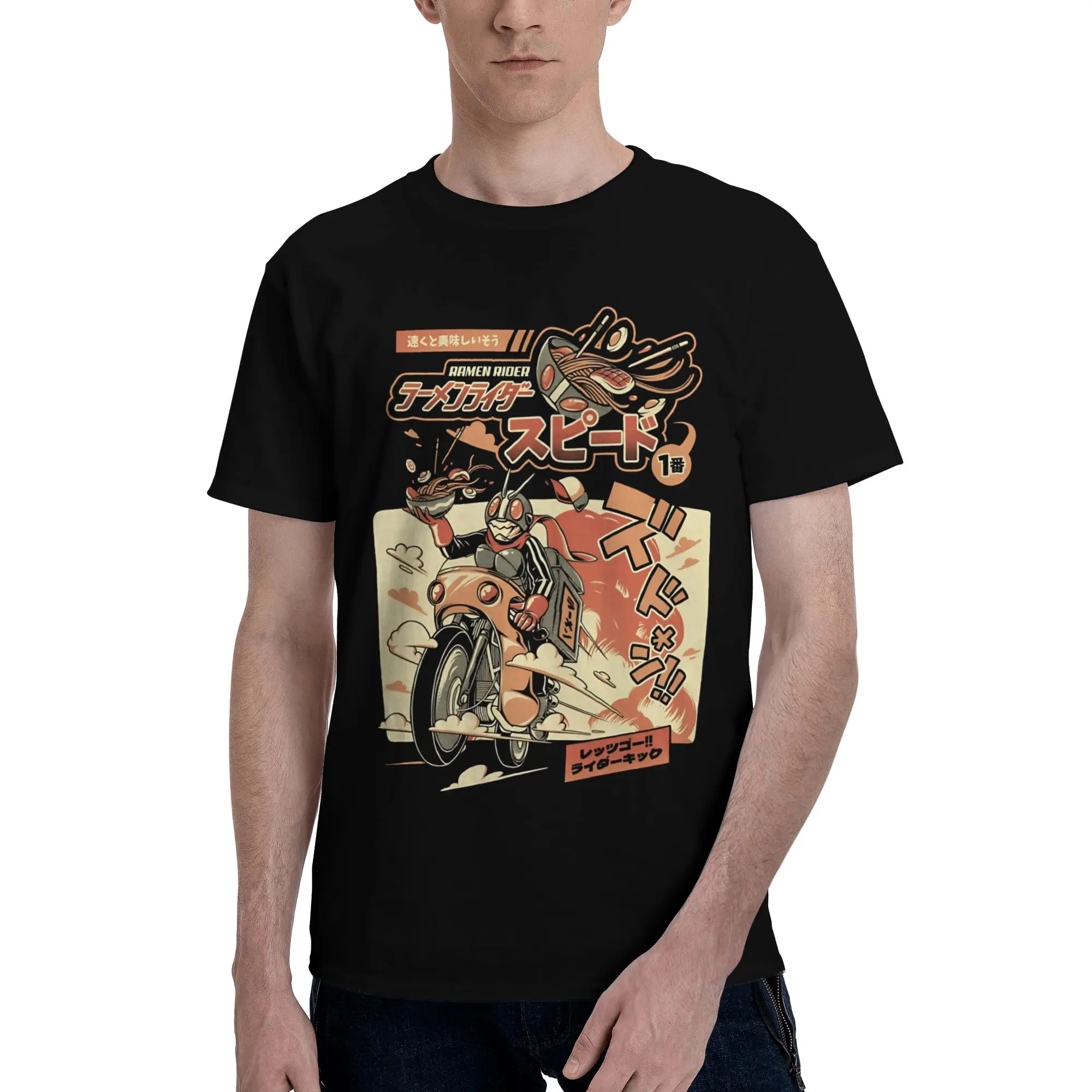 Ramen Rider   Black Version  Novelty 100% Cotton T-Shirt Bandai Kamen Rider Tees Tops For Men