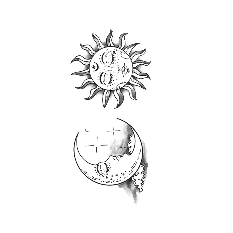 Adesivi per tatuaggi Sun Moon Element Cool Totem falso Tatto per donna uomo braccio mano Body Art impermeabile trucco temporaneo Tatoo