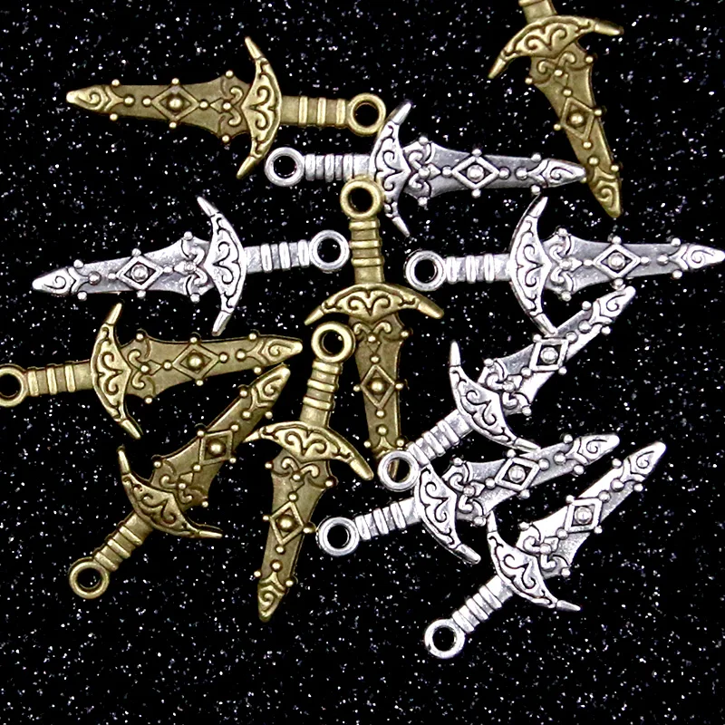 30Pcs 8*23MM 2 Color Plated Small Sword Pendant DIY Simulated Weapon Charm Necklace Bracelet Jewelry Crafts Making