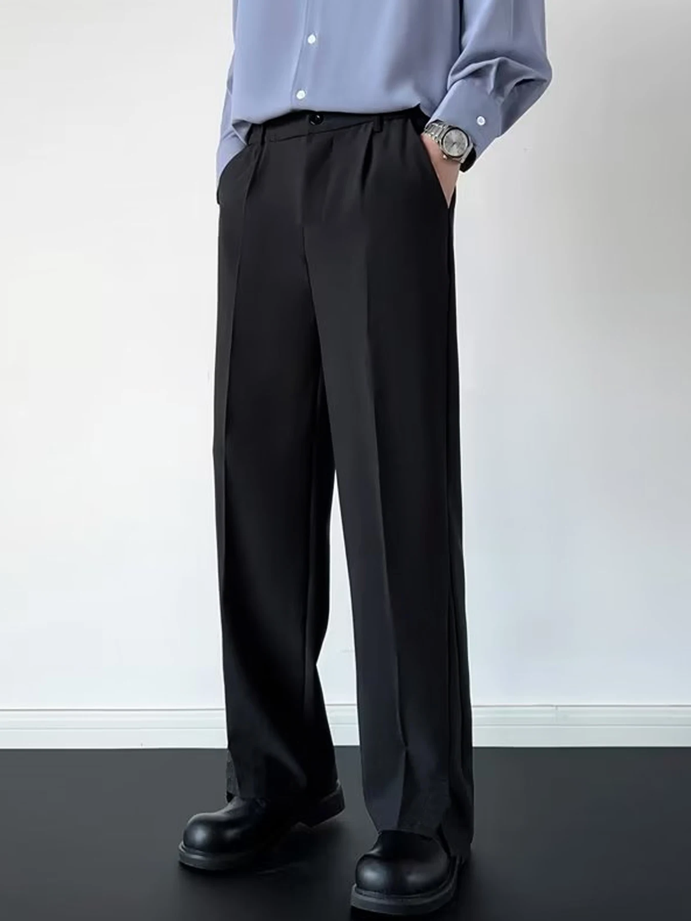 Light mature style autumn and spring new men\'s wide cut drape straight leg pants