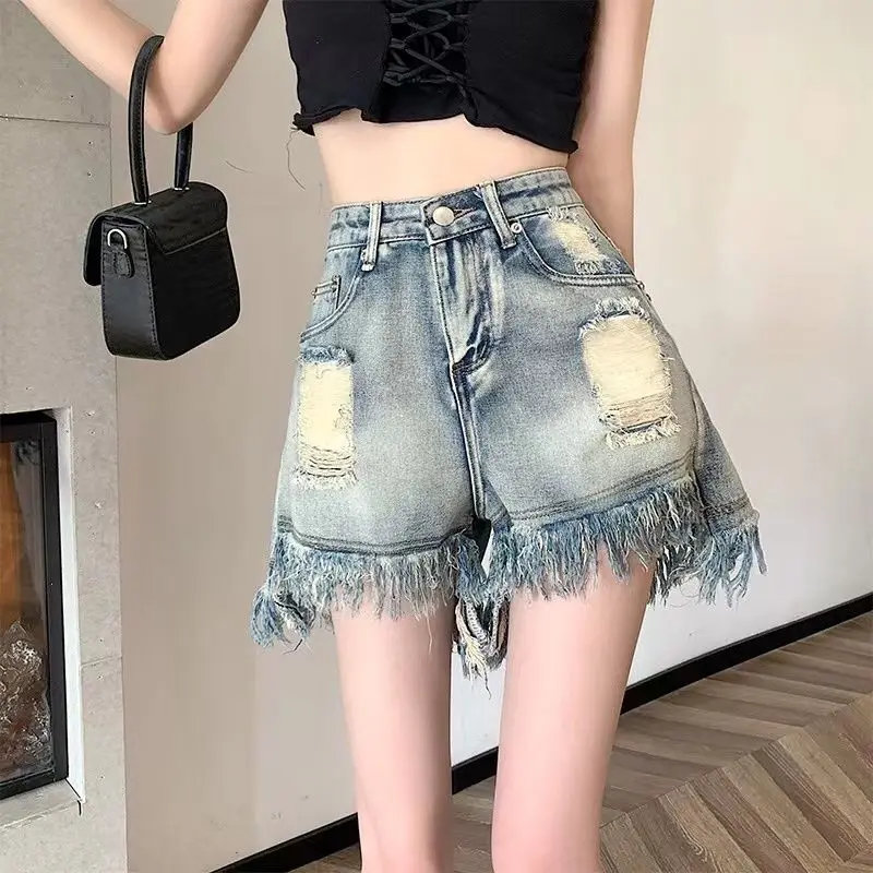 

Women's High Waist Denim Shorts, Loose and Thin Coats, Tailored Pink, Fitness Sports, Large Size, Summer, New, 2023