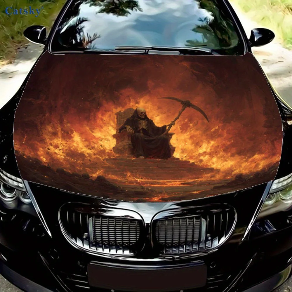

Grim Reaper on Throne Car Hood Vinyl Wrap - Waterproof, Self-Adhesive, Surface Protection Decal Sticker For Auto Engine,Realisti