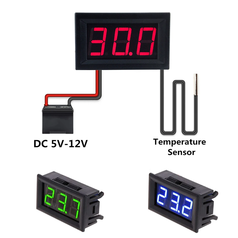 DC 12V Mini Digital LED Thermometer for Car Temperature Monitor Panel Meter Measuring Range -50-110C with Temperature Probe