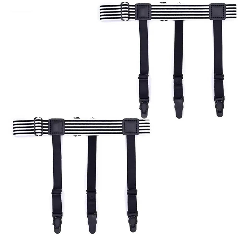 

1Pair Durable with Non-slip Locking Clips Shirt Stay Belt Adjustable Lock Elastic Striped Suspenders Strap Shirts Tucker Men