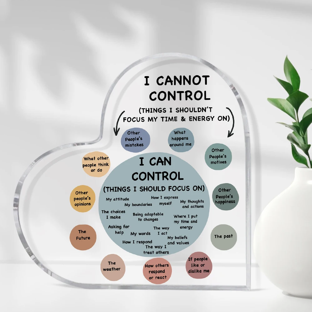 Mental Health Decor, School Counselor Sign Things I Can Control Acrylic Heart Gifts, Therapist Office Art Decorations