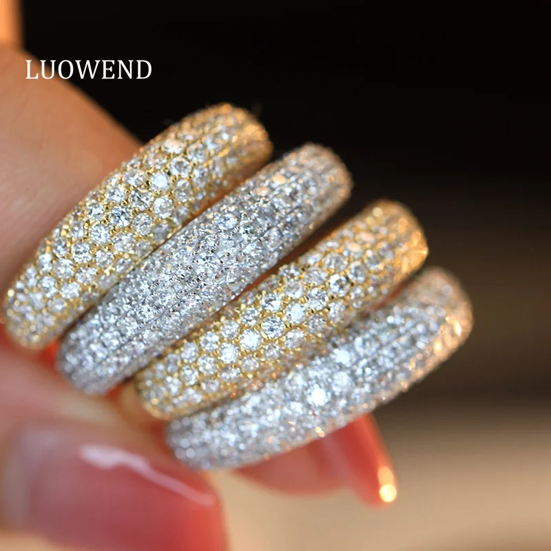 LUOWEND 100% 18K White/Yellow Gold Rings Classic Design 1.10carat Real Natural Diamond Engagement Ring for Women Fine Jewelry