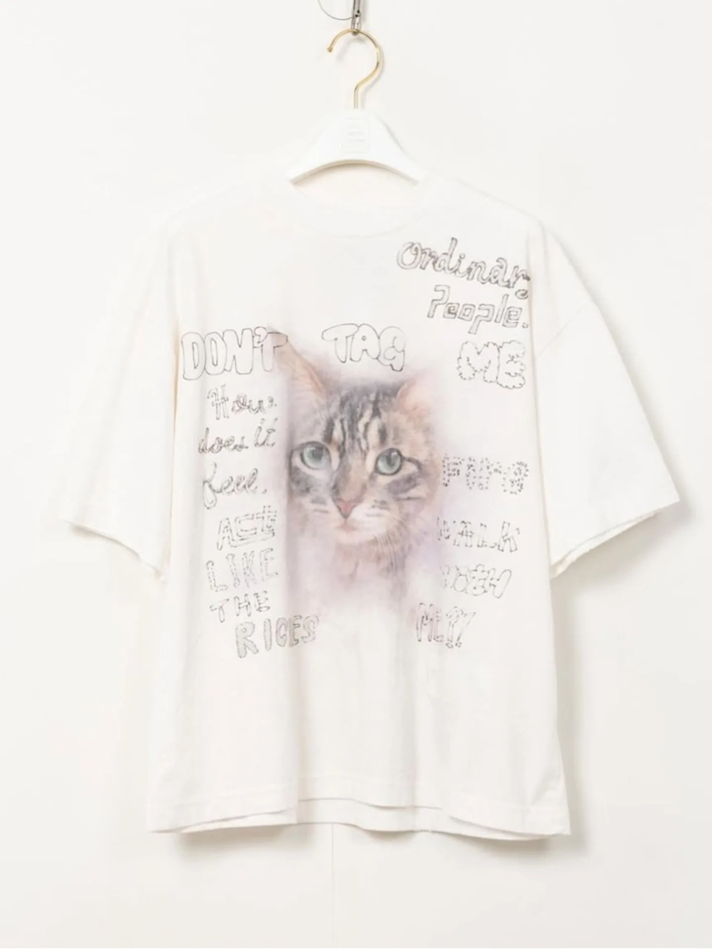 26SS MMY Japanese-style Round-neck MIHARA Cotton T-shirt with Cat Letter Printing Loose
