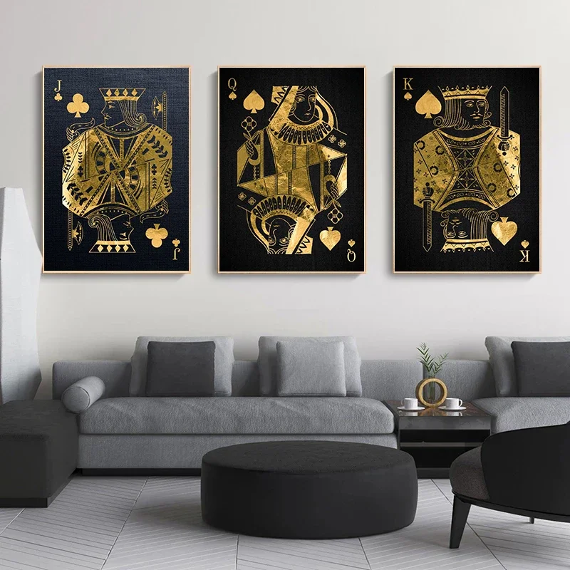 Black Gilt Gold Poker Posters and Pictures Joker Jqk Diamond-A Canvas Painting Modern Wall Artist Home Decoration Aesthetic