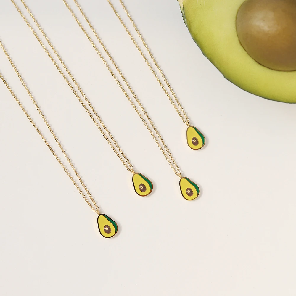 Stainless Steel Plated 18K Gold Color Drip Oil Avocado Pendant Necklace Women Simple Small Fresh Party Jewelry Accessories