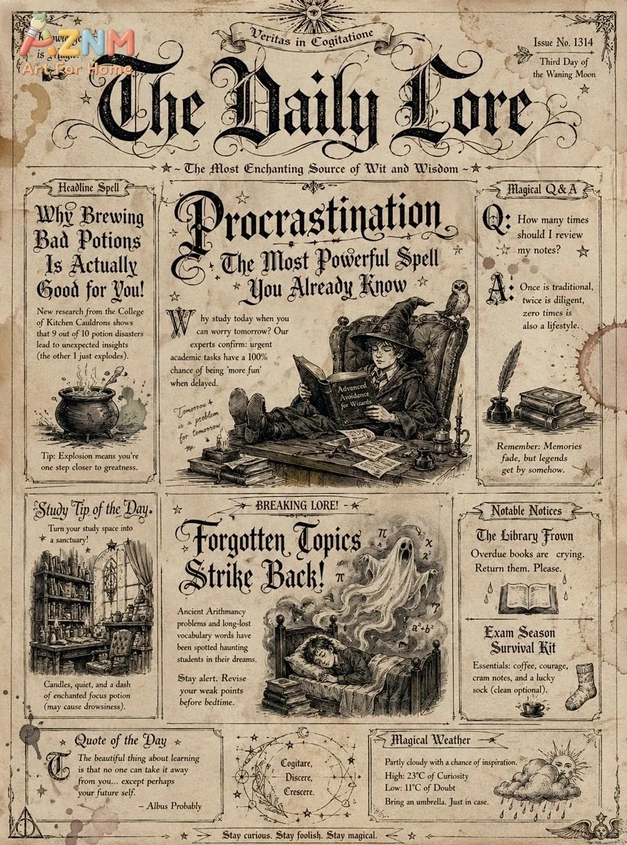 AZNM 3Pcs Vintage Wizard Newspaper Canvas Wall Art, Daily Prophet Magic Newspaper Print Frameless Canvas Painting,