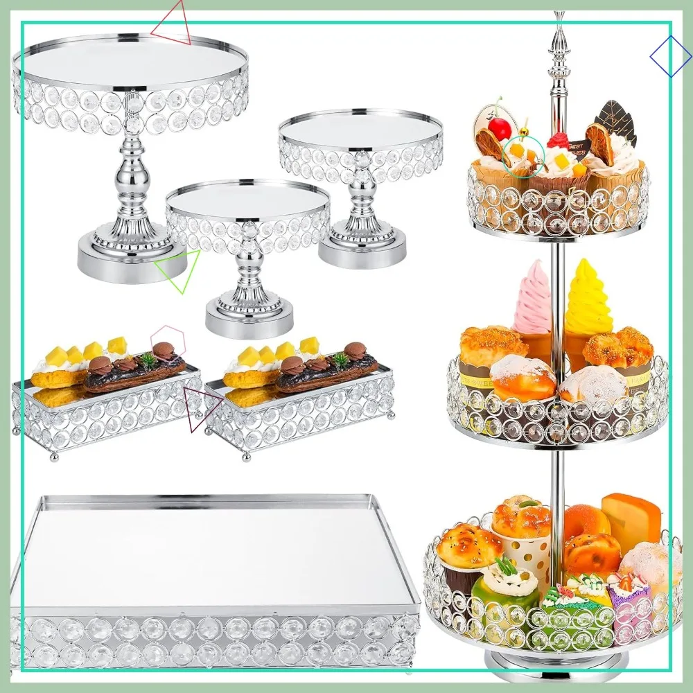 

Набор подставок для торта с кристаллами и бисером для свадьбы, дня рождения, вечеринки, десерта (серебро)