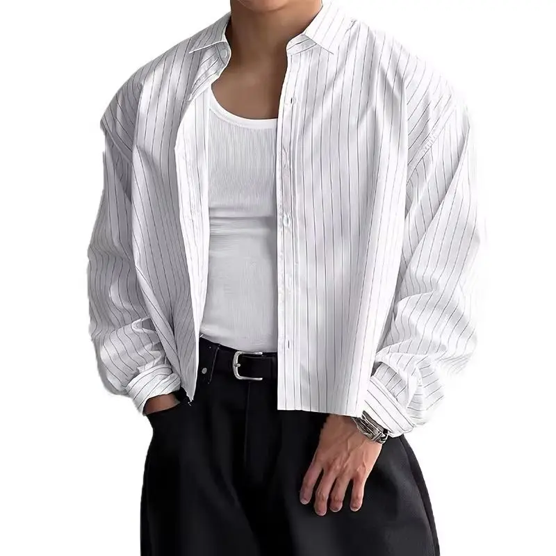 Casual Outings Holiday Gatherings Korean Style Shirt Streetwear Cropped Korean Style Mens Shirt XL 2XL Party Outfit