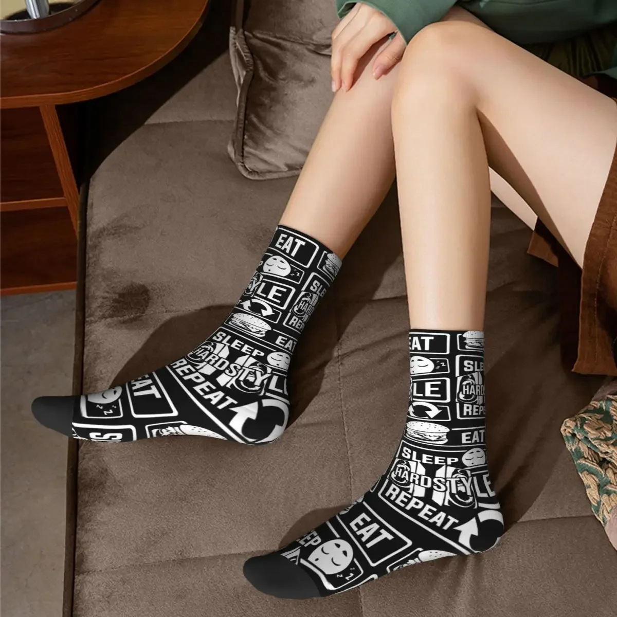 Eat Sleep Hardstyle-Calcetines de baile de fiesta de bajos repetidos, medias Harajuku de alta calidad para todas las estaciones, calcetines largos para regalos Unisex