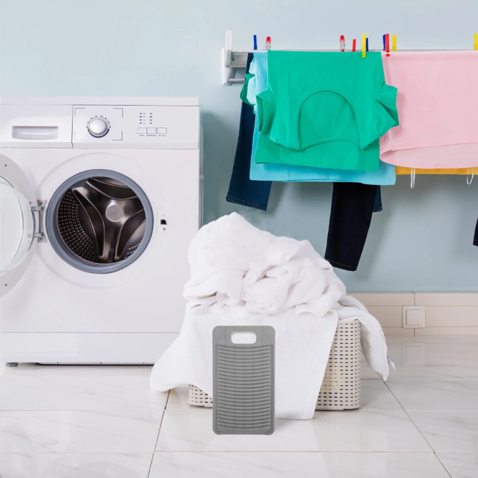 

Plastic Washboard with Nonslip Design Hangable Laundry Washing Board for Clothes Portable Small Travel Scrub Board