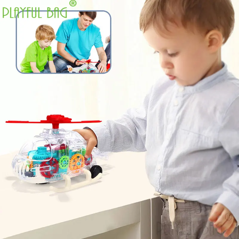 Christmas Gift New Electric Universal Transparent Gear Helicopter Light Music Model Children\'s Toys Interaction Time VD101