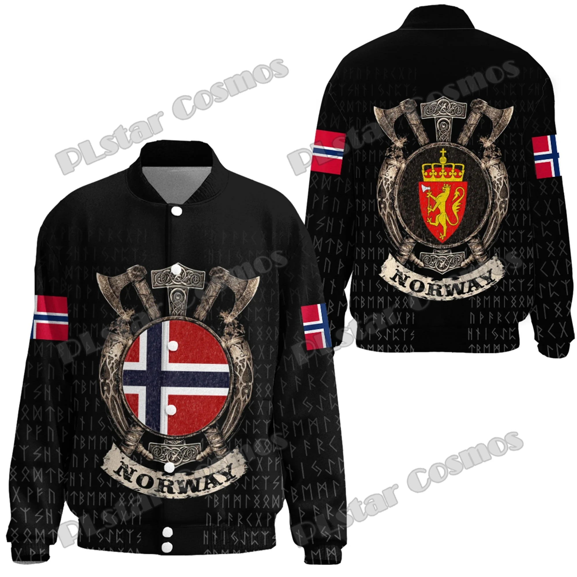 Norway Shield Tattoo Patterns 3D Printed Fashion Men's Thicken Stand-Collar Jacket Unisex Casual Winter Baseball Jacket FX39