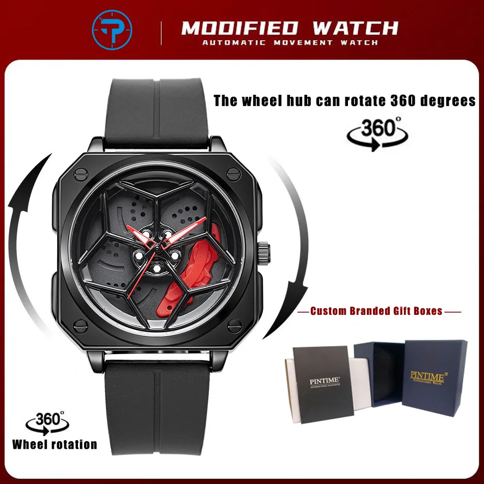 

Kaleidoscope Dial Square Watch 360° Spinning Star Hub Dial Quartz Men Watch Top Brand Luxury Waterproof Square Black Men Watch