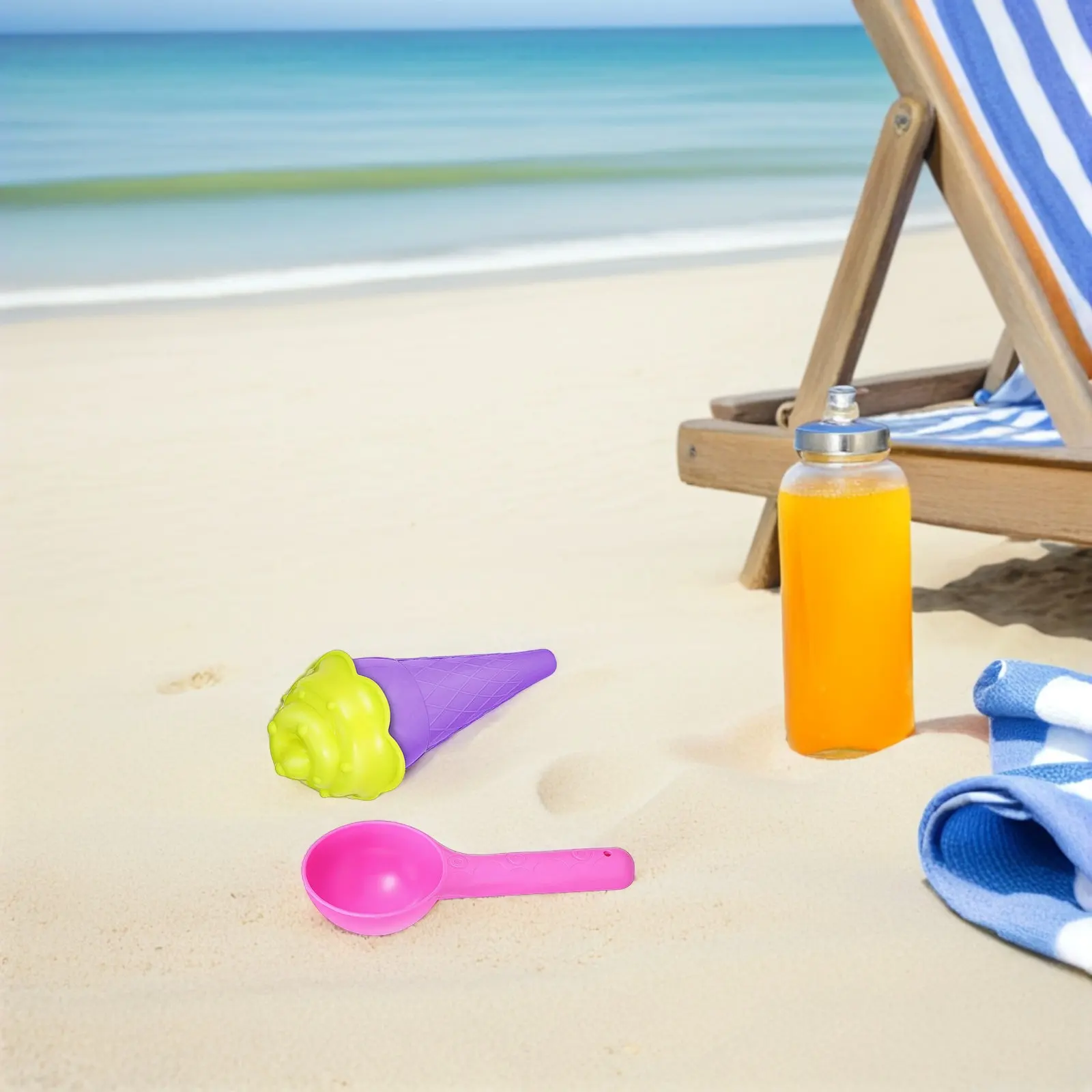 2Sets Colorful Ice Cream Sand Molds Kids Pretend Play Set Stackable Realistic Scoop Tools Beach Backyard Poolside Portable