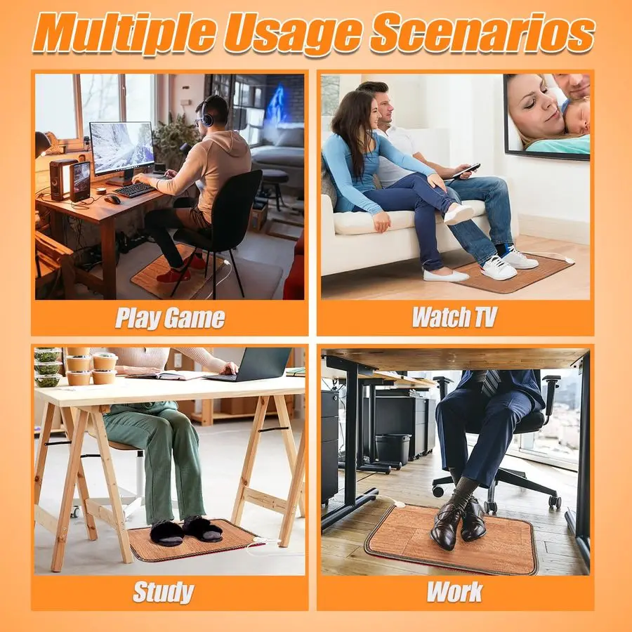 

Floor Mat - Foot Warmer Under Desk, 15.7x19.7in Heated Feet Rest for Home Office Desk, Winter 110V Electric Heating Pad wit