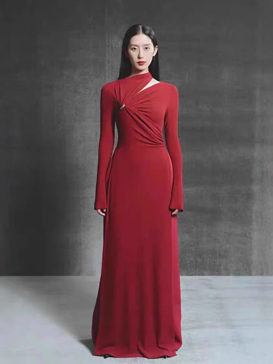 

Middle Eastern Islamic Luxury Evening Gown Modern Style Wedding Dress Party Dress Elegant Red Formal Gown for Special Occasions