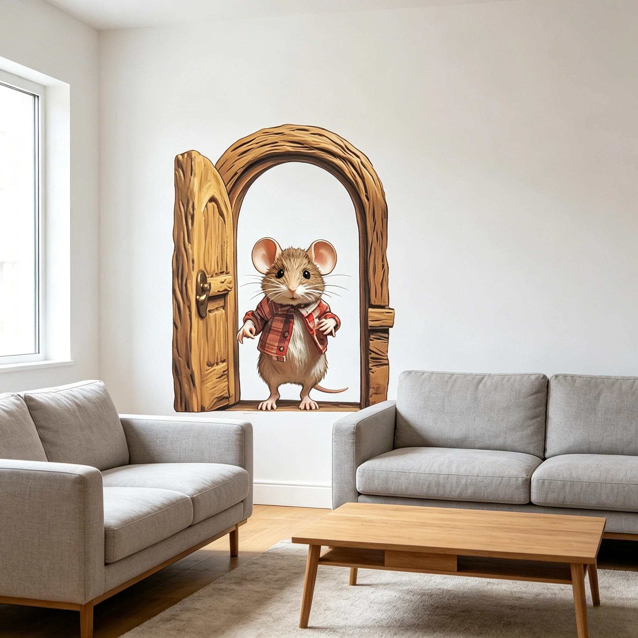 Cute Mouse Open Door Sticker,Funny Wall Prank Peel and Stick Sticker Decal,Premium Quality Vinyl Bumper Stickers for Home Decor.