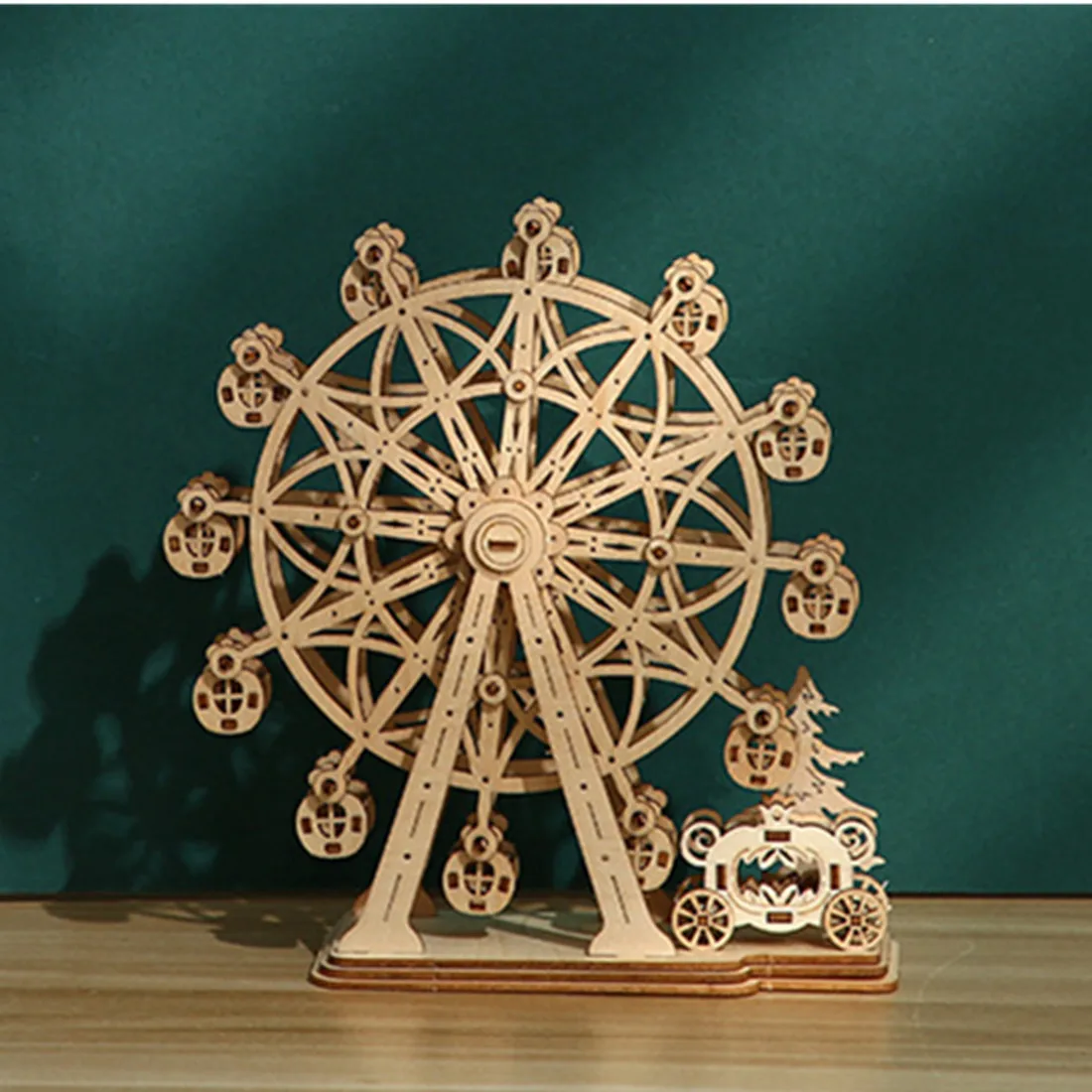 3D Wooden Puzzles Rotatable Ferris Wheel Model Mechanical Kit Decor DIY Assembly Toy for Kid Adults Gift