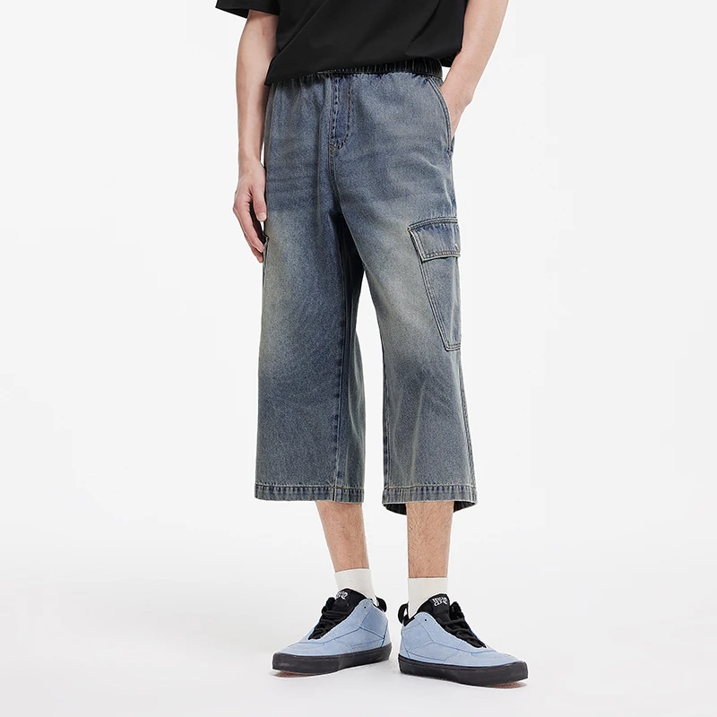 Semir 빈티지 워시 카고 데님 바지 남성 악세사리 2025 여름 새로운 느슨한 스트레이트 레그 바지