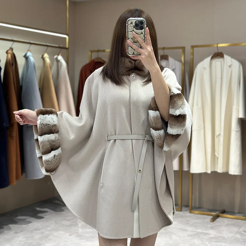 

Dragon Cat Cloak Double sided Cashmere Coat Women's Woolen Coat Medium Long Loose Double sided Cloth