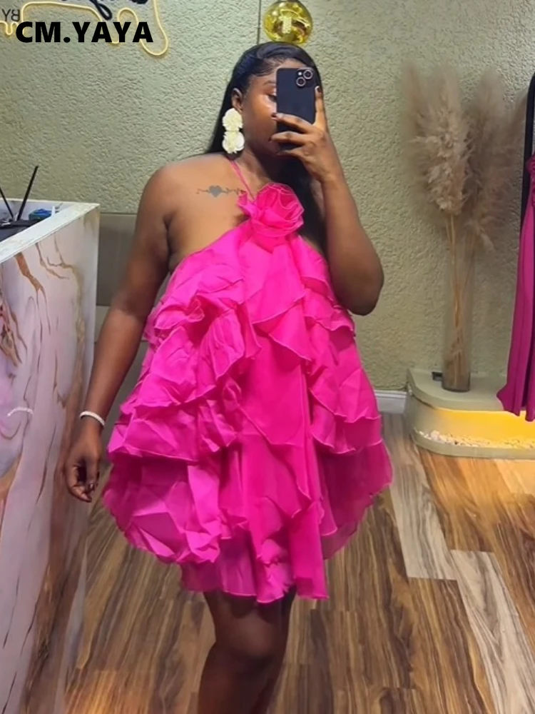 CM.YAYA femmes sans manches en cascade volants Smock grande robe trapèze 2025 vacances d'anniversaire rue robes de soirée d'été robes