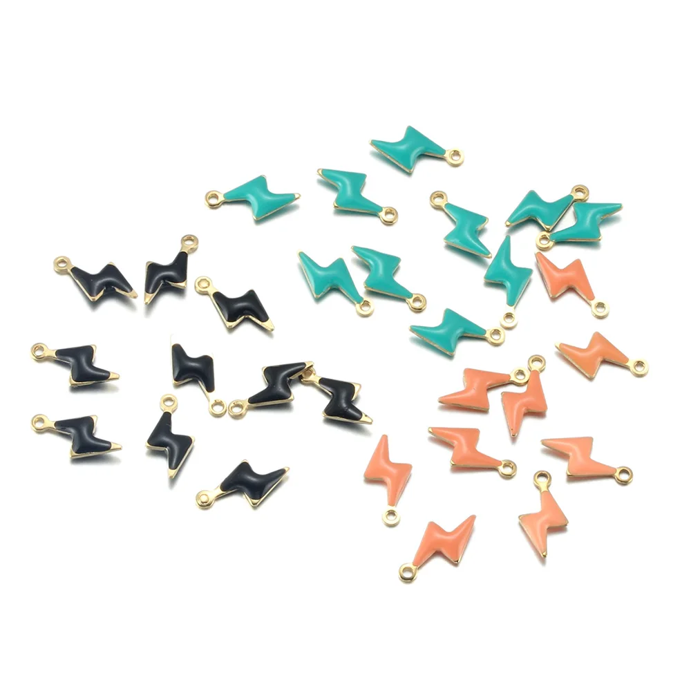 

20 Pcs/Lot Stainless Steel Enamel Lightning Shape Pendant For Jewelry Making Supplies Charm DIY Earrings Necklace Accessories